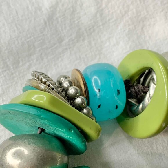 Lane Bryant Blue Green Silver Beaded Chunky Statement Necklace Jewelry - Picture 7 of 8